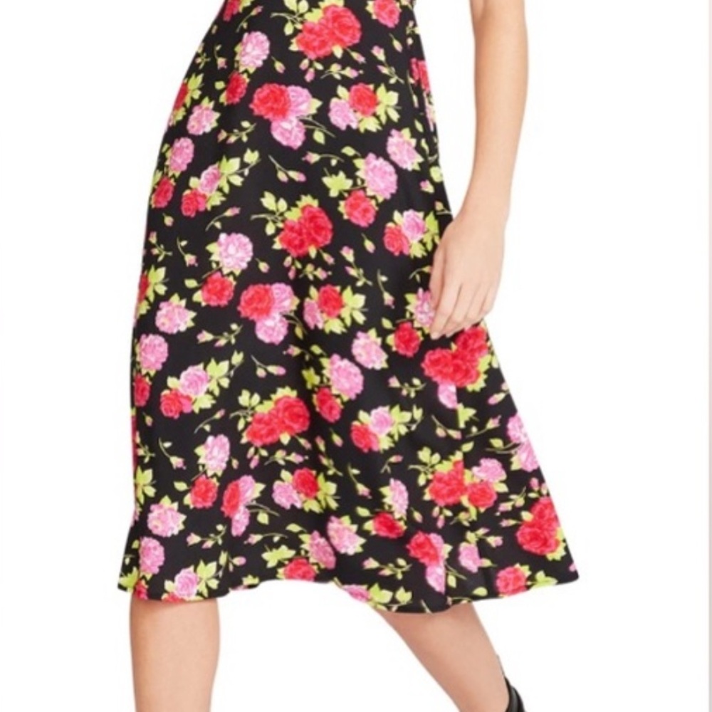 Floral Midi Skirt - Black and Pink
